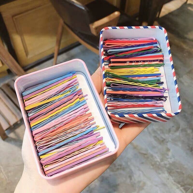 彩色夹头发的一字夹发卡侧边夹碎发夹少女黑色夹子百搭彩虹夹气质图片