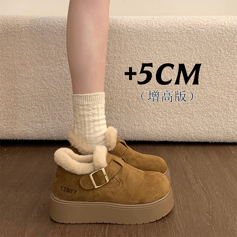 厚底加绒全包勃肯鞋高帮女鞋子2025冬季新款乐福鞋雪地靴毛毛棉鞋