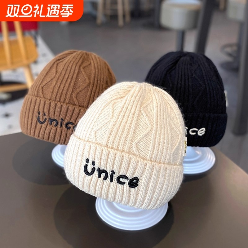 韩版ins儿童帽子秋冬男童字母针织毛线帽女童保暖护耳宝宝套头帽