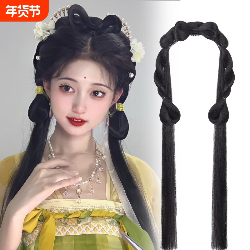 汉服假发古风一体式懒人发箍盘发发髻古装头饰蝴蝶结日常垫发发包