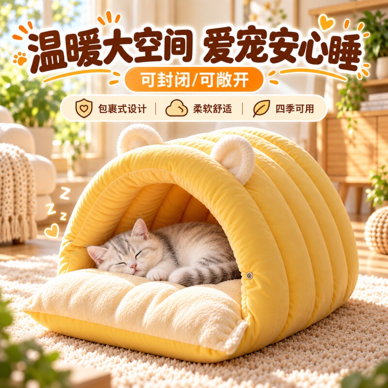 猫窝冬季保暖加厚封闭式安全感四季通用猫床猫咪窝狗窝幼猫窝垫