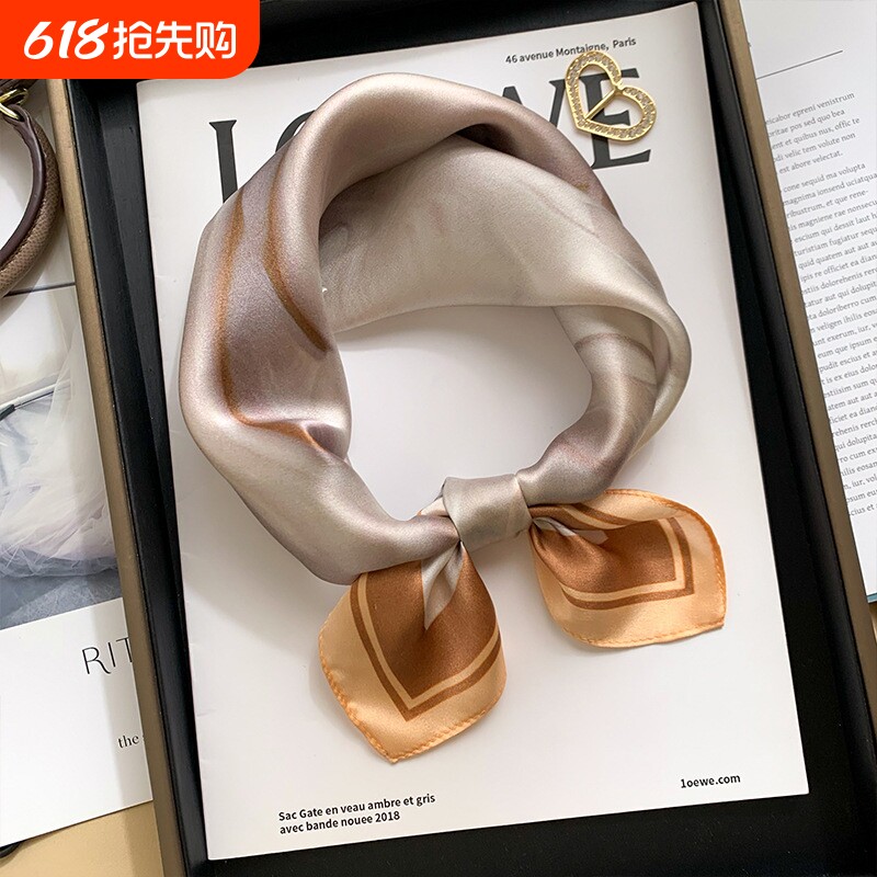 100%真丝桑蚕丝丝巾春秋夏季小方巾女百搭新款洋气时尚围巾领巾