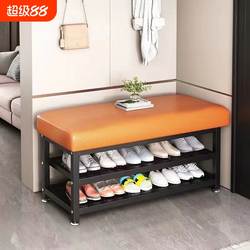 轻奢家用换鞋凳门口可坐式鞋柜简易鞋架金属收纳长条凳软包储物