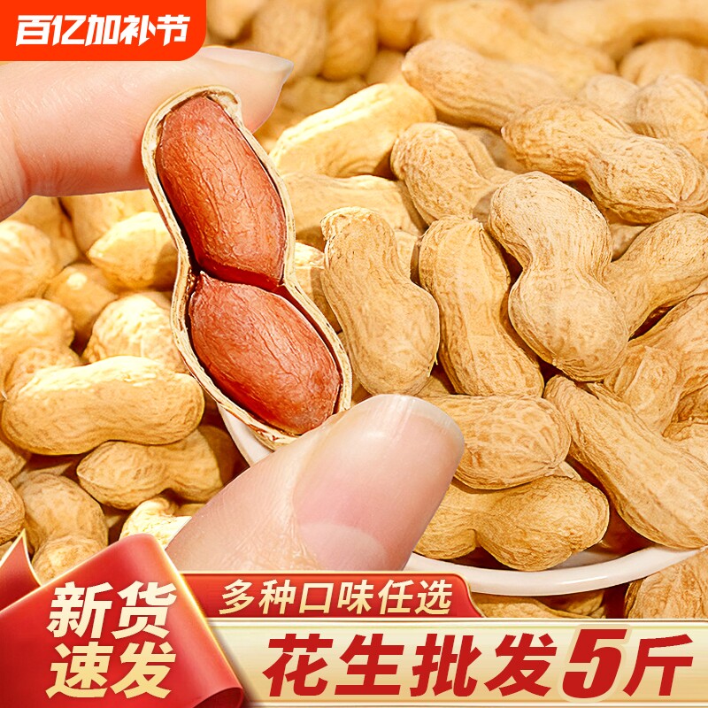 小珍珠花生5斤原味炒熟核桃蒜香味带壳批发年货零食五香味袋装