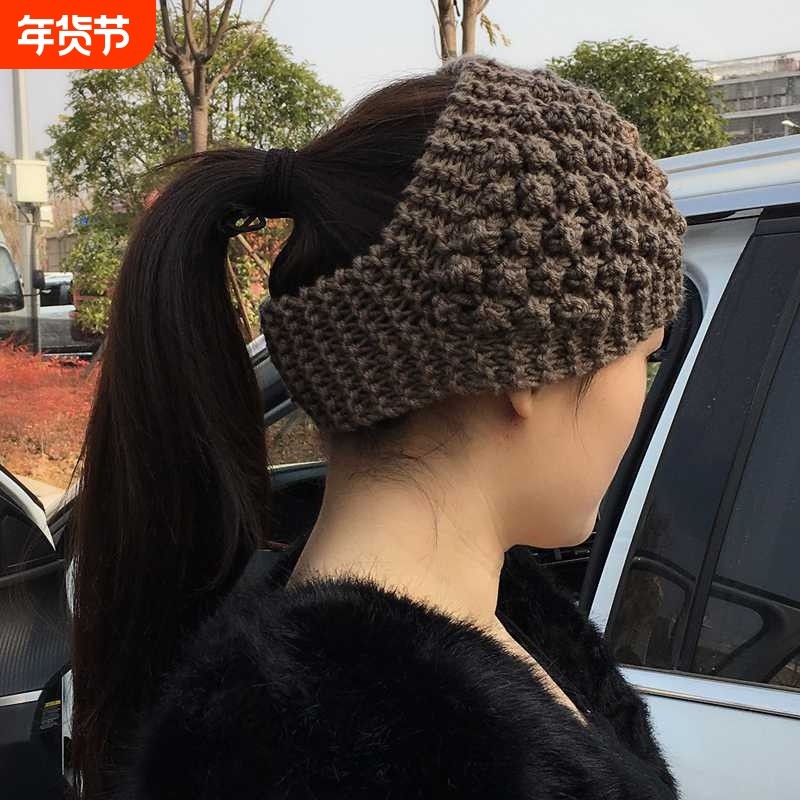 秋冬韩国针织宽边发带保暖头套头箍花头巾发饰护头饰品毛线发箍女