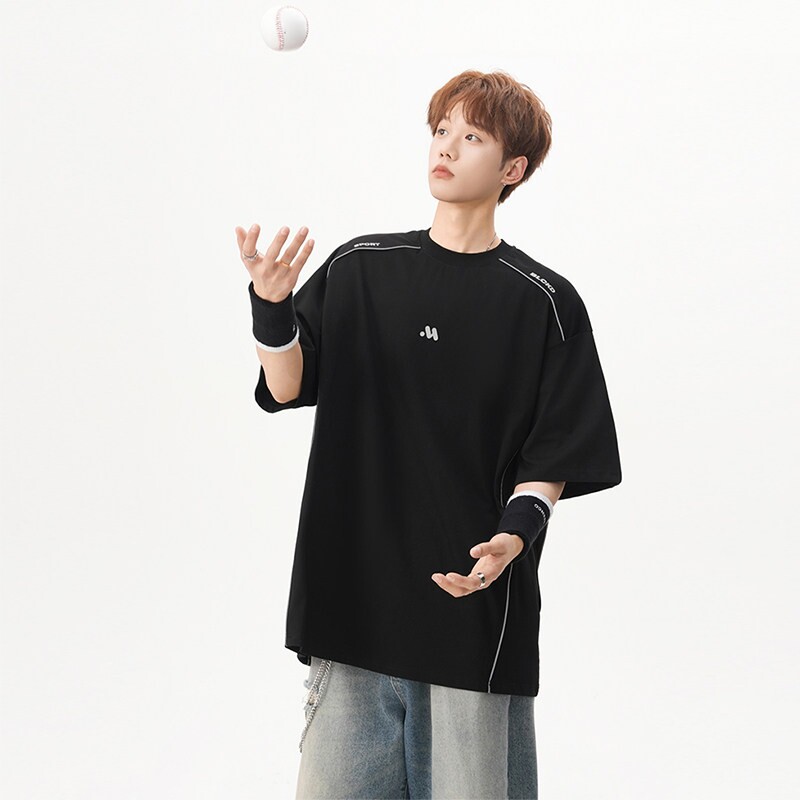 索罗娜短袖T恤男女夏季新款潮牌宽松设计感半袖情侣上衣白色黑色