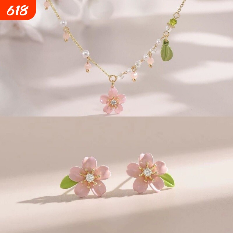 樱花树下 原创粉色少女心甜美锁骨链小清新森系超仙花朵项链颈链