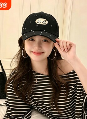 韩系波点猫咪刺绣大头围鸭舌帽女春夏出游遮阳百搭甜美时髦棒球帽