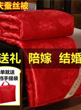大红色结婚蚕丝被芯陪嫁喜被婚庆棉被芯双人加厚春秋冬结婚子母被
