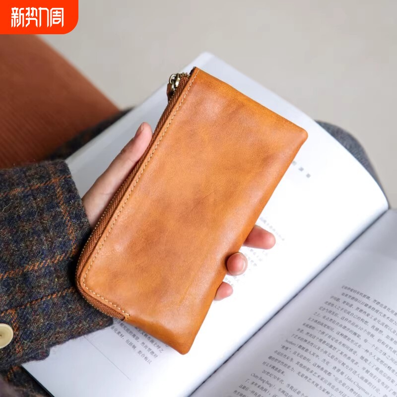 高级感长款钱包女复古拉链手拿零钱包简约超薄便携卡包收纳包