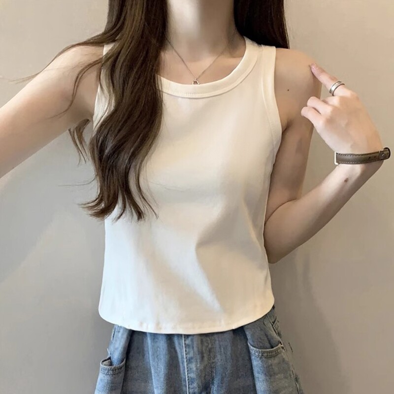 纯棉内搭吊带背心女新款防晒衣白色打底宽肩带无袖短款上衣夏外穿图片