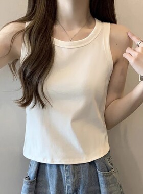 纯棉内搭吊带背心女新款防晒衣白色打底宽肩带无袖短款上衣夏外穿