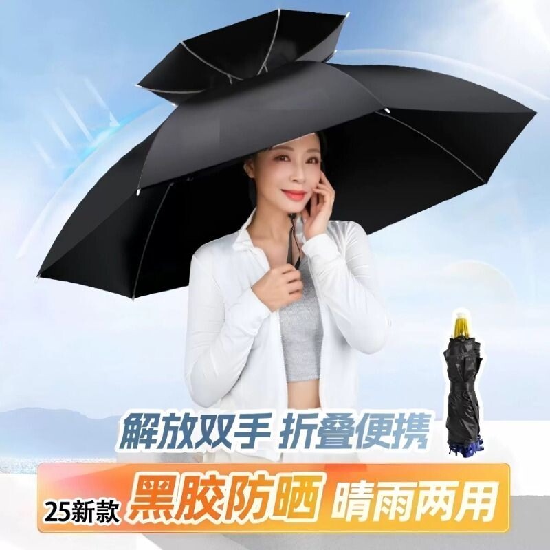 2026新款钓鱼伞帽头戴式雨伞斗笠防风折叠头顶伞双层大号遮阳防晒