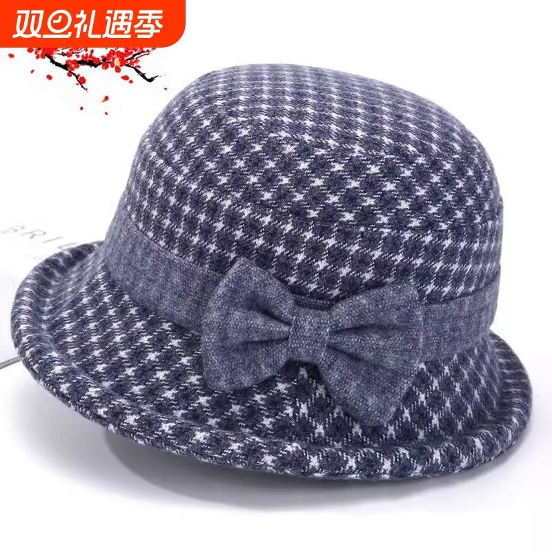 中老年新款秋冬帽女妈妈洋气毛呢礼帽渔夫帽奶奶加厚保暖盆帽春秋
