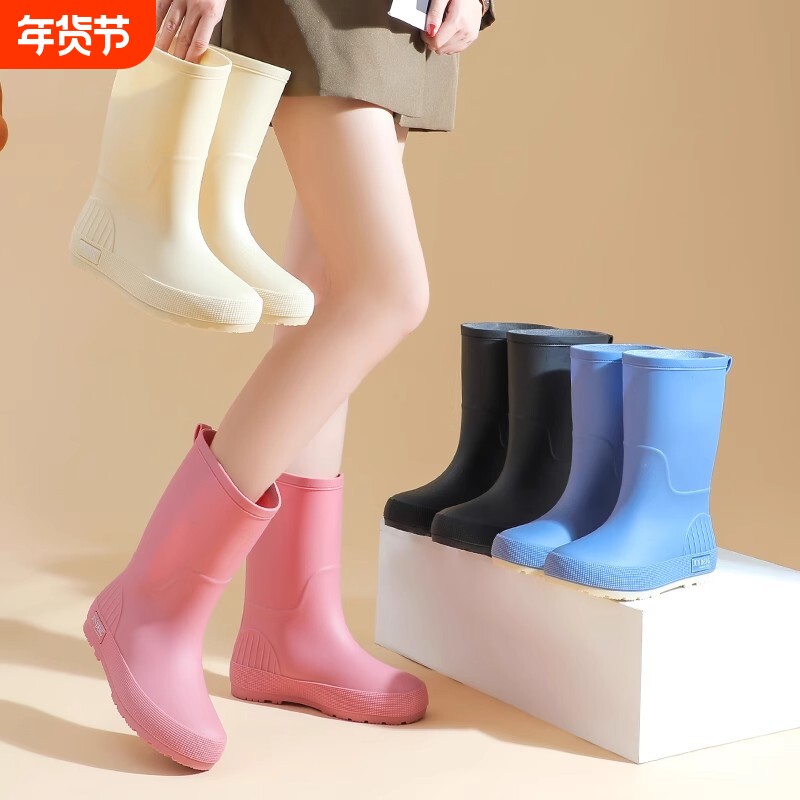 雨鞋中筒新款防水防滑耐磨加厚水靴套鞋女款时尚外穿厨房胶鞋女士