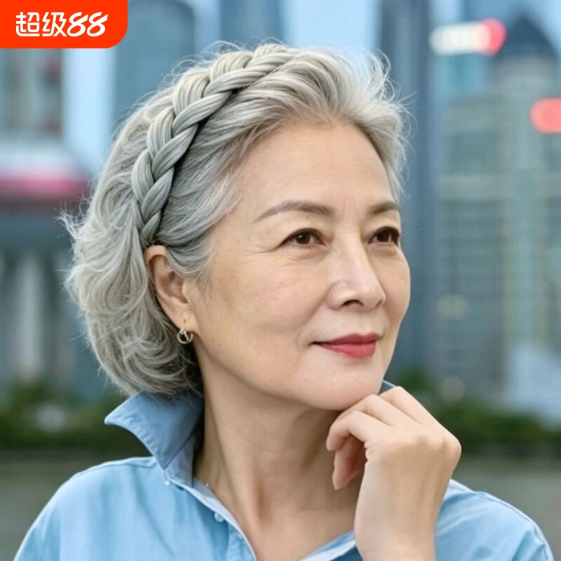 发箍假发一体超自然老年人麻花辫图片