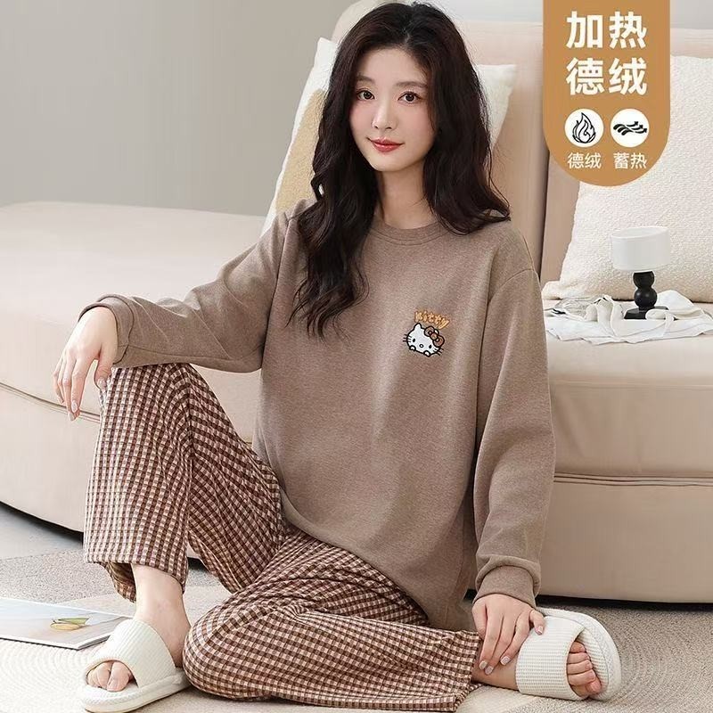 秋冬2025新款德绒睡衣女款长袖加绒加厚女士家居服套装可外穿休闲