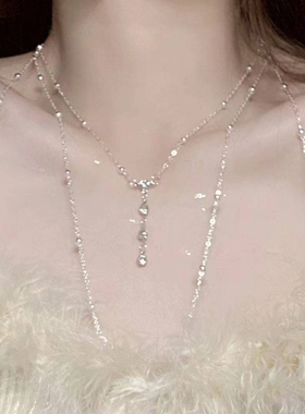 时尚镶钻园珠链身体链饰闪钻吊坠流苏项链胸链女欧美潮链条蝴蝶