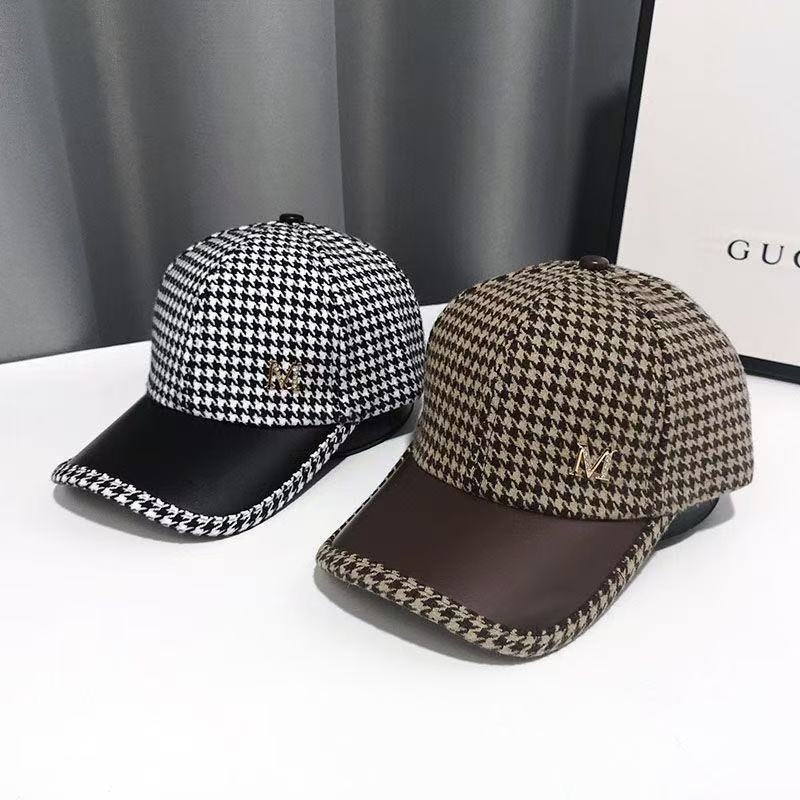 英伦复古千鸟格休闲百搭秋冬季毛呢时尚保暖弯檐鸭舌帽子女棒球帽