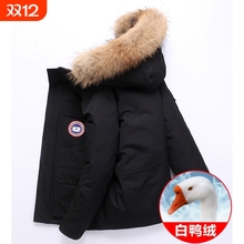 加厚极寒羽绒服男士毛领短款2025冬季新款工装白鸭绒保暖可拆卸