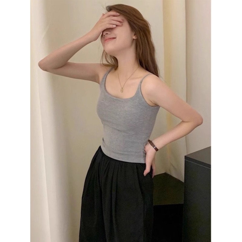 吊带背心女磨毛2024新款带胸垫外穿美背文胸一体内衣打底内搭上衣