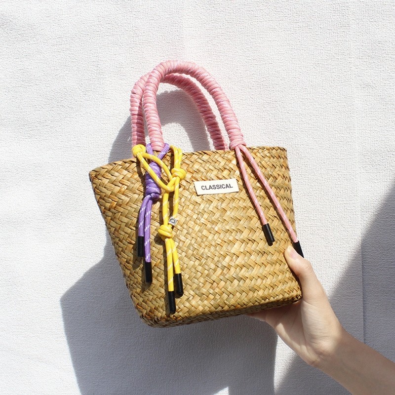 草编手提小包同款手绳手拎包挂绳装饰草包手工编织海边度假沙滩包