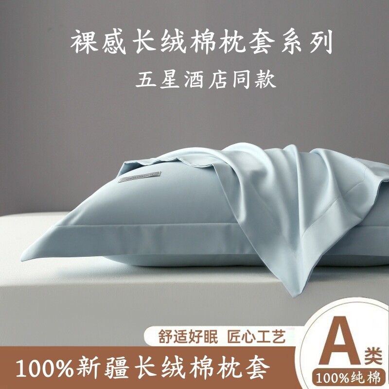 尊凰全棉枕套新疆长绒棉枕芯套贡缎纯棉单人枕头套48x74cm一对