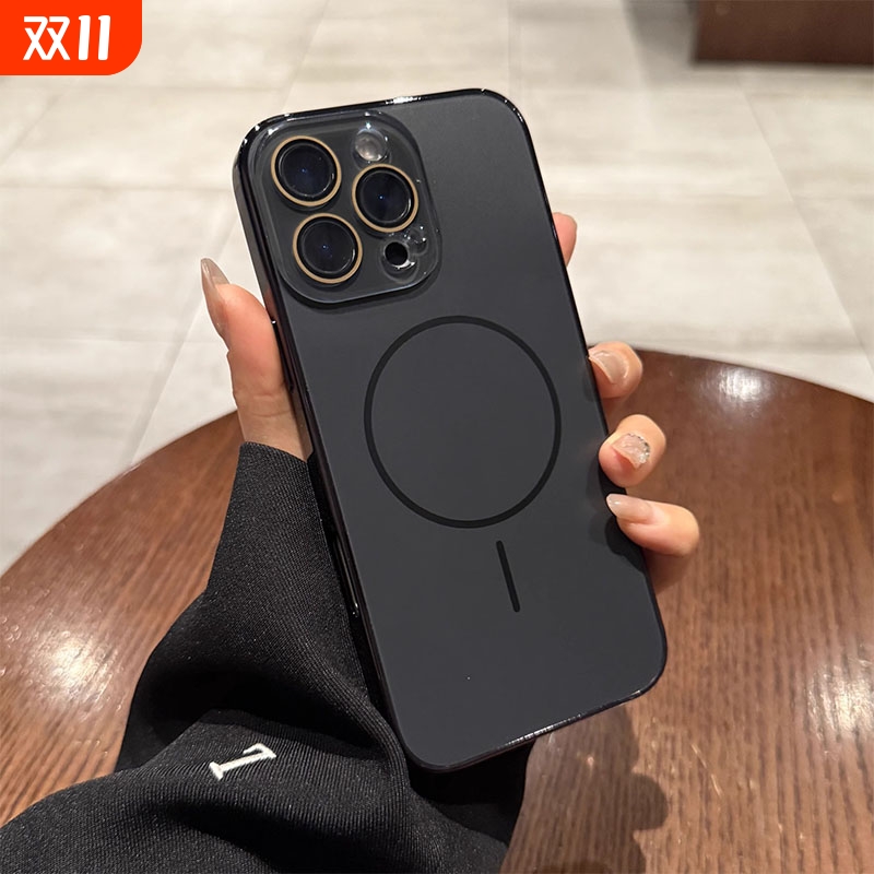 黑色细圈Magsafe磁吸充电适用iphone16pro手机壳13苹果15promax新款AG磨砂14全包镜头膜11pro高级感12保护套