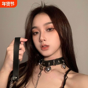 项圈女高级感黑色铃铛choker锁骨情趣项圈颈带情调小狗链女牵引绳