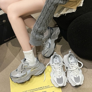 老爹鞋女2024新款秋季薄款透气厚底增高松糕运动鞋子