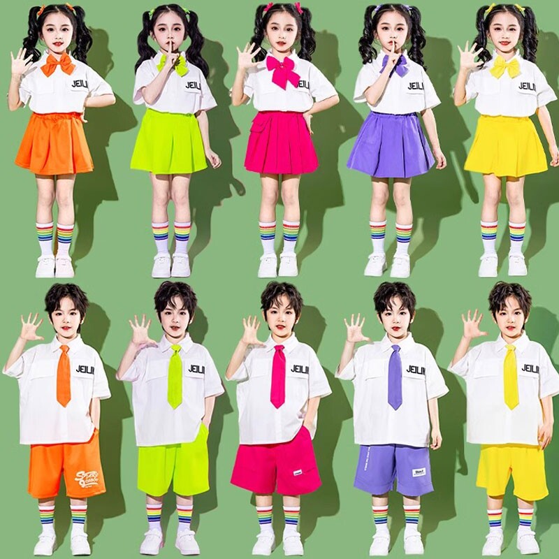 儿童街舞潮服幼儿园可爱衬衫合唱朗诵班服学生运动会啦啦操演出服