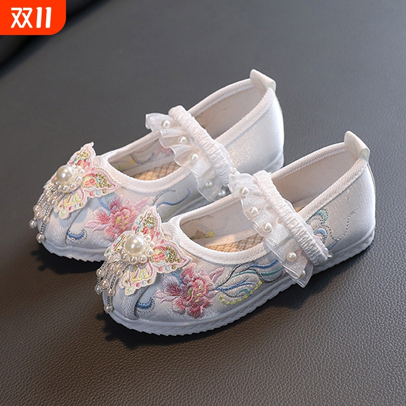 汉服鞋子女秋老北京布鞋绣花鞋中国风公主鞋小学生古装表演舞蹈鞋