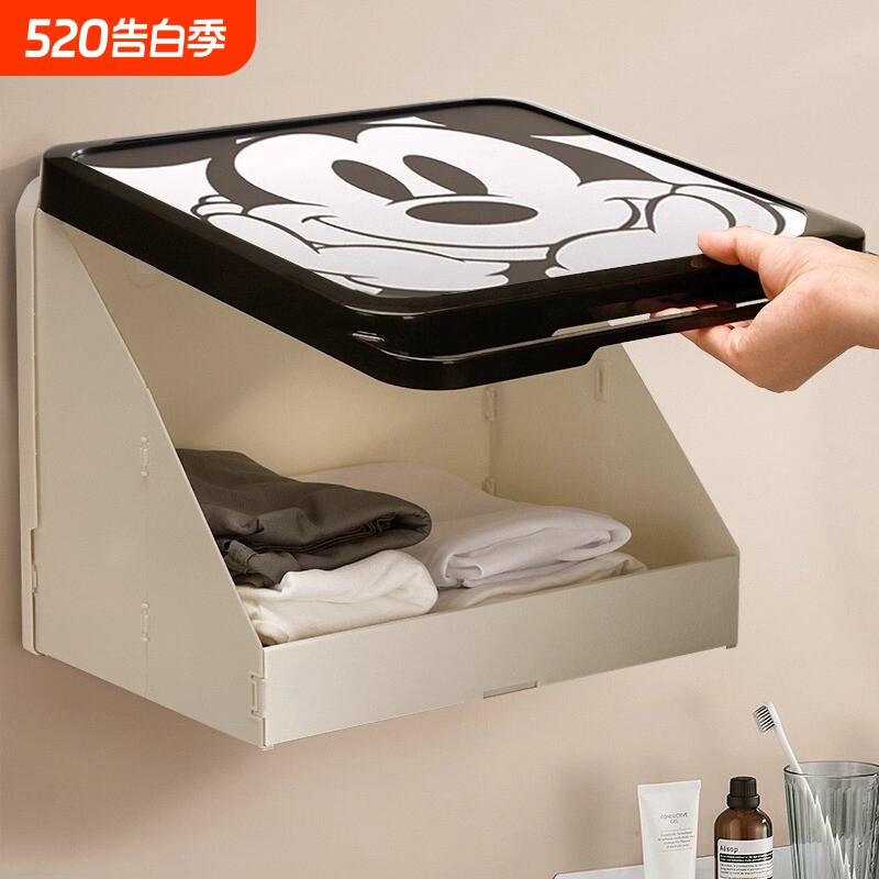 浴室壁画收纳箱洗澡卫生间放衣服神器防水折叠置物架收纳盒免打孔