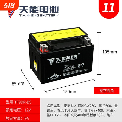 摩托车电瓶ytx9-bs600黄龙通用