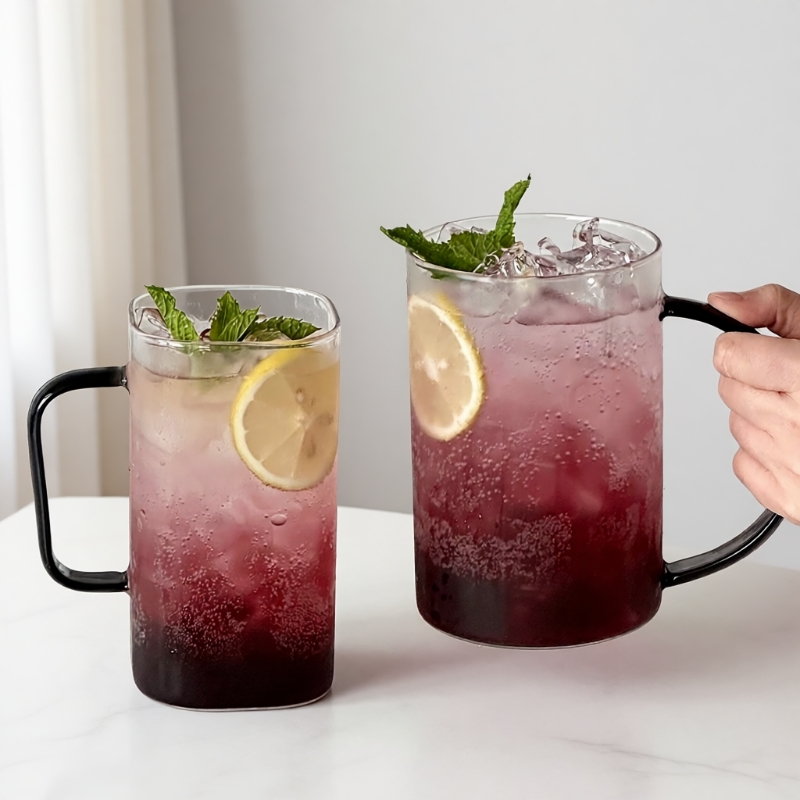 大容量带把高硼硅玻璃杯啤酒杯大号马克杯耐高温家用冷饮水果茶杯