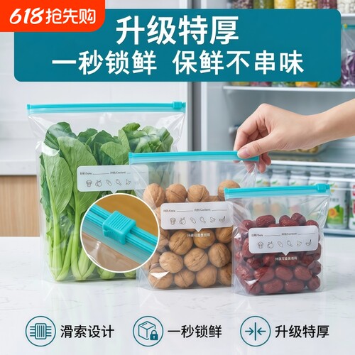 新款密封袋食品级保鲜袋家用拉链式自封袋加厚冷冻冰箱收纳食物