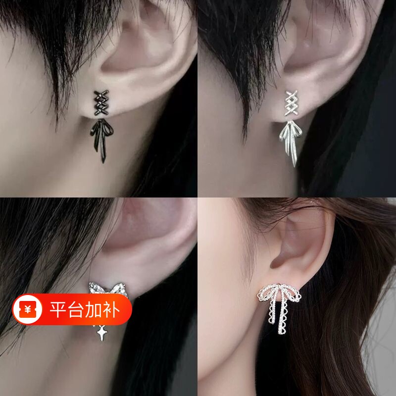 耳钉女耳饰小红书同款网红蝴蝶结丝带丝带后挂设计感个性冷淡风