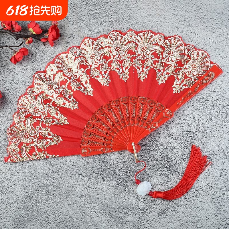 古风单花扇子旗袍汉服折叠扇塑料舞蹈广场复古网红夏季女士折扇