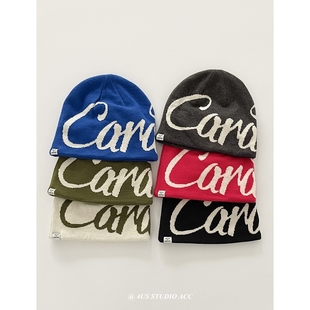 小众字母毛线帽子女冷帽秋冬季 保暖针织帽男红色灰色黑色宝蓝色