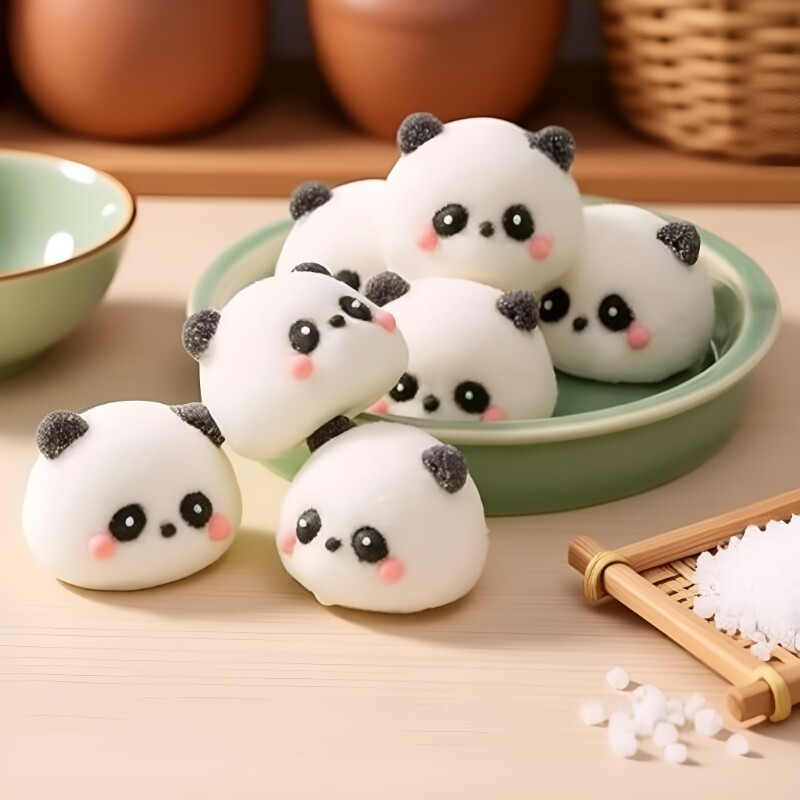 熊猫头棉花糖网红3D立体卡通动物造型咖啡甜品蛋糕冰粉装饰软糖