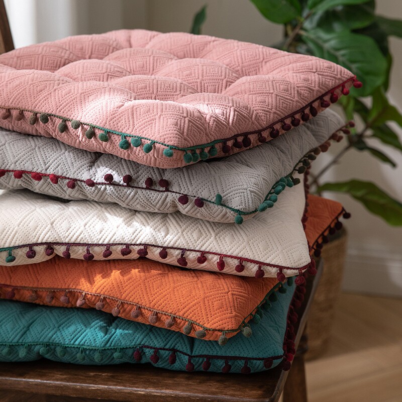 跨境简约薄纯色办公室久坐学生椅子坐垫家用方形绑绳餐椅垫批发