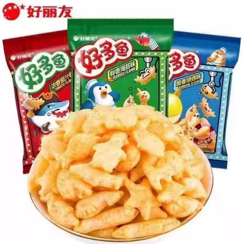 好丽友好多鱼小零食袋装薯片饼干解馋膨化番茄烧烤味零食海苔休闲
