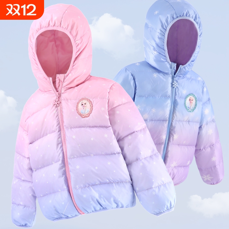 白鸭绒女童羽绒服短款连帽迪士尼