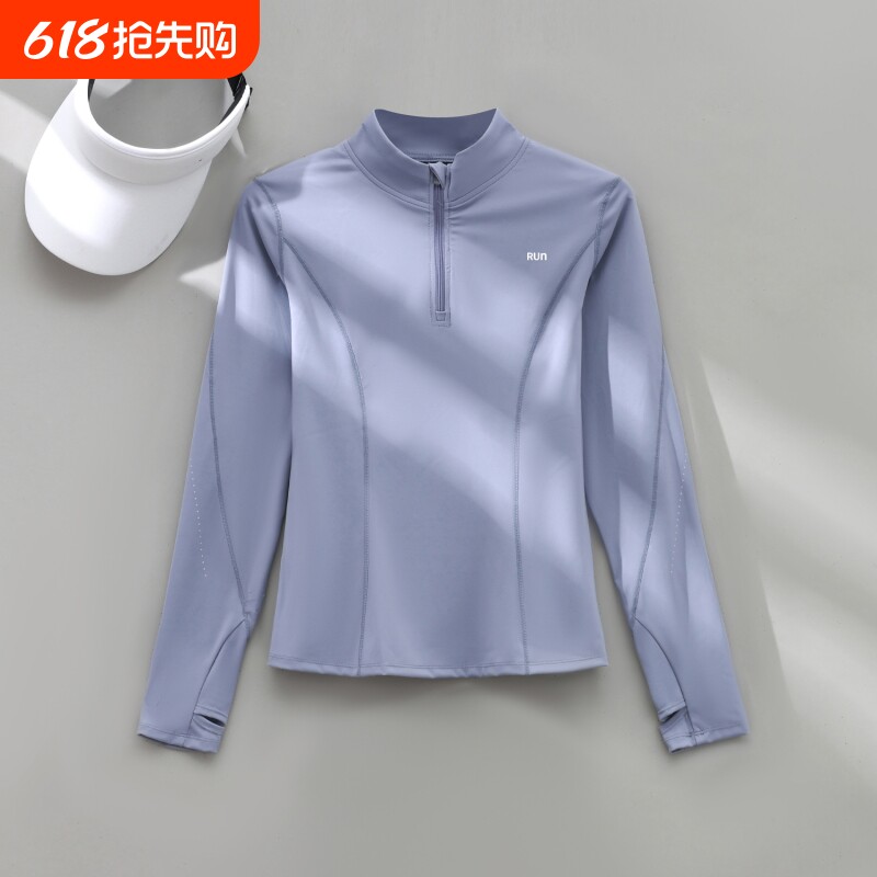 户外运动上衣女半拉链跑步长袖T恤速干衣瑜伽训练服显瘦健身服女