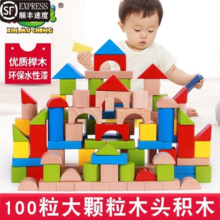 6周2岁幼儿园大颗粒木头 兼容乐高积木玩具木制儿童拼装 益智力1
