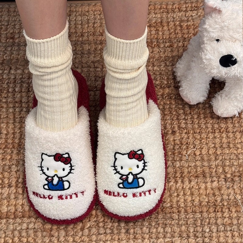 Hellokitty毛毛棉拖鞋女KT猫2025新款秋冬季加厚加绒保暖室内静音