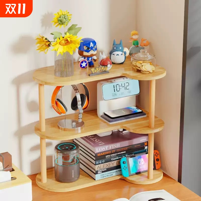 书桌面转角书架收纳多层置物架桌上简易小架子实木杆台面摆件书本