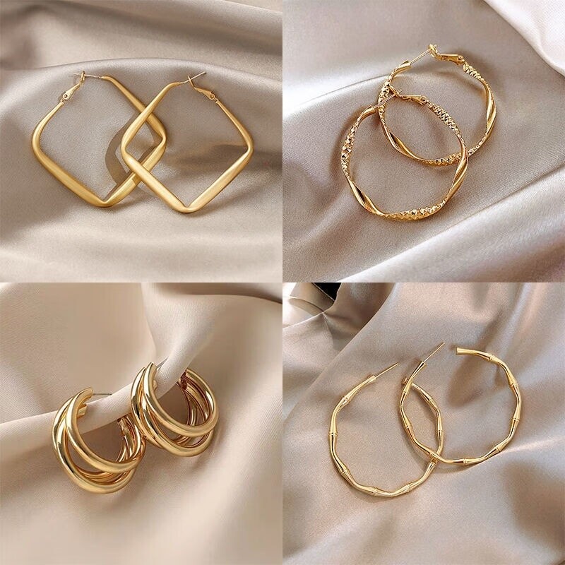 复古耳环女2026新款爆款金色港风高级感气质耳圈设计耳饰简约螺旋