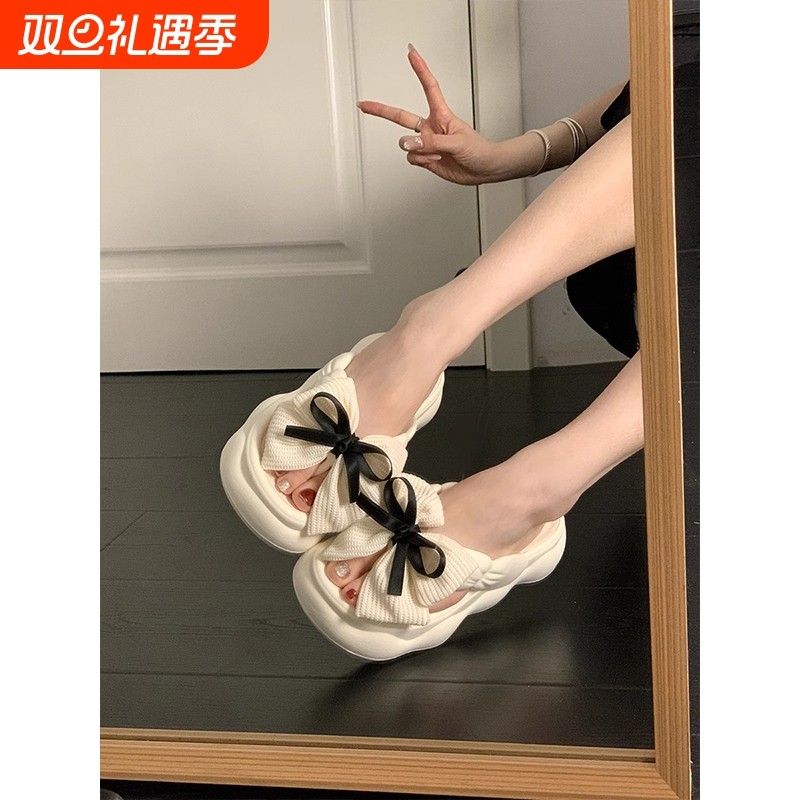 绝美蝴蝶结人字拖女外穿2025夏季新款个性时尚云朵厚底防滑凉拖鞋
