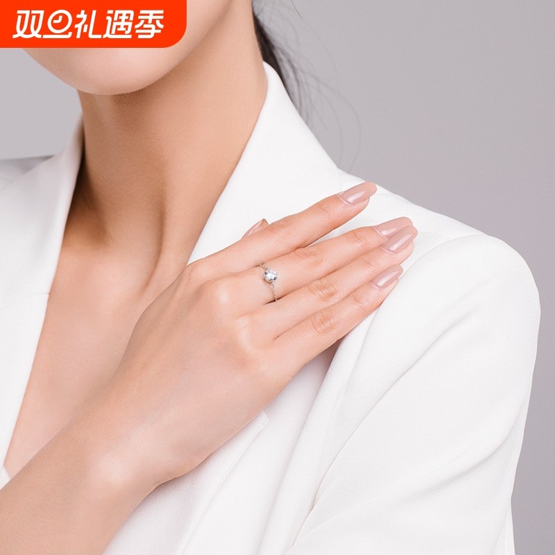 s925银轻奢镶嵌仿真钻锆石戒指女开口欧美ins潮银饰品可调节链